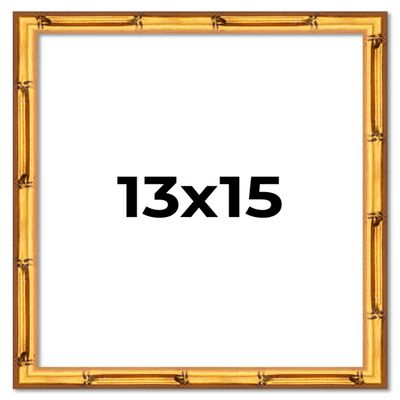 13x15 Frame Gold Bamboo Picture Frame | 0.75 Inch Moulding Width | 0.625 Inches Rabbet Depth | Solid Wood Frame Complete with UV Acrylic Plexiglass, Foam Board Backing & Hanging Hardware