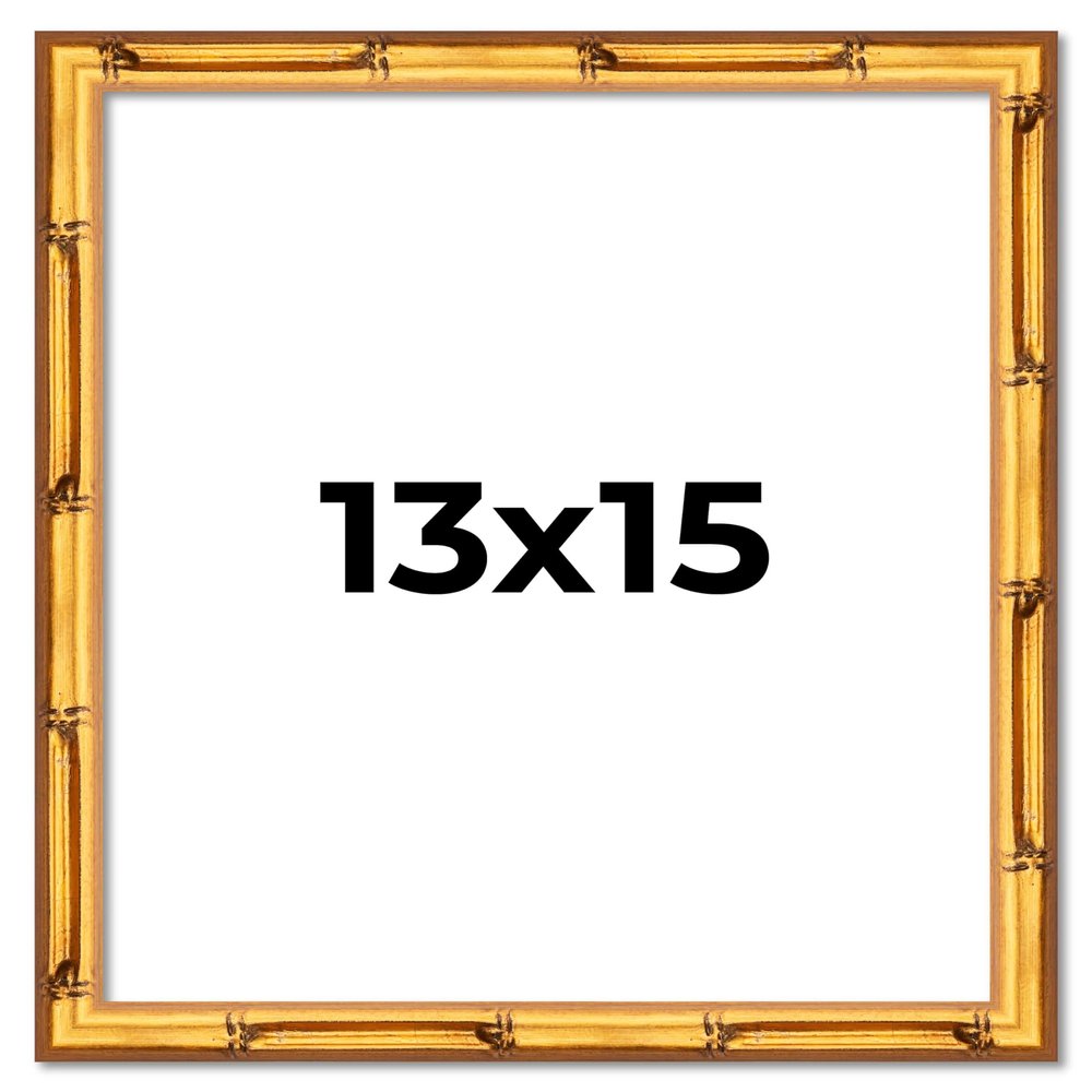 13x15 Frame Gold Bamboo Picture Frame | 0.75 Inch Moulding Width | 0.625 Inches Rabbet Depth | Solid Wood Frame Complete with UV Acrylic Plexiglass, Foam Board Backing & Hanging Hardware