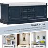 Antique Navy Storage Shoe Bench with 2 Drawers Cabinets Removable Cushion Living Room Entryway Blue Solid Vintage Wood Included view 4