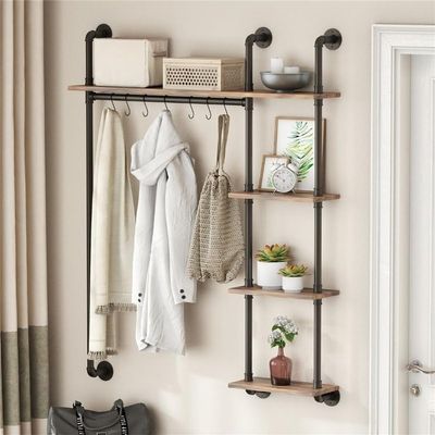 5 Tier Heavy Duty Garment Rack 7.9" d X 37.3" w 56.3" h Black Metal Wood Finish Adjustable Rod