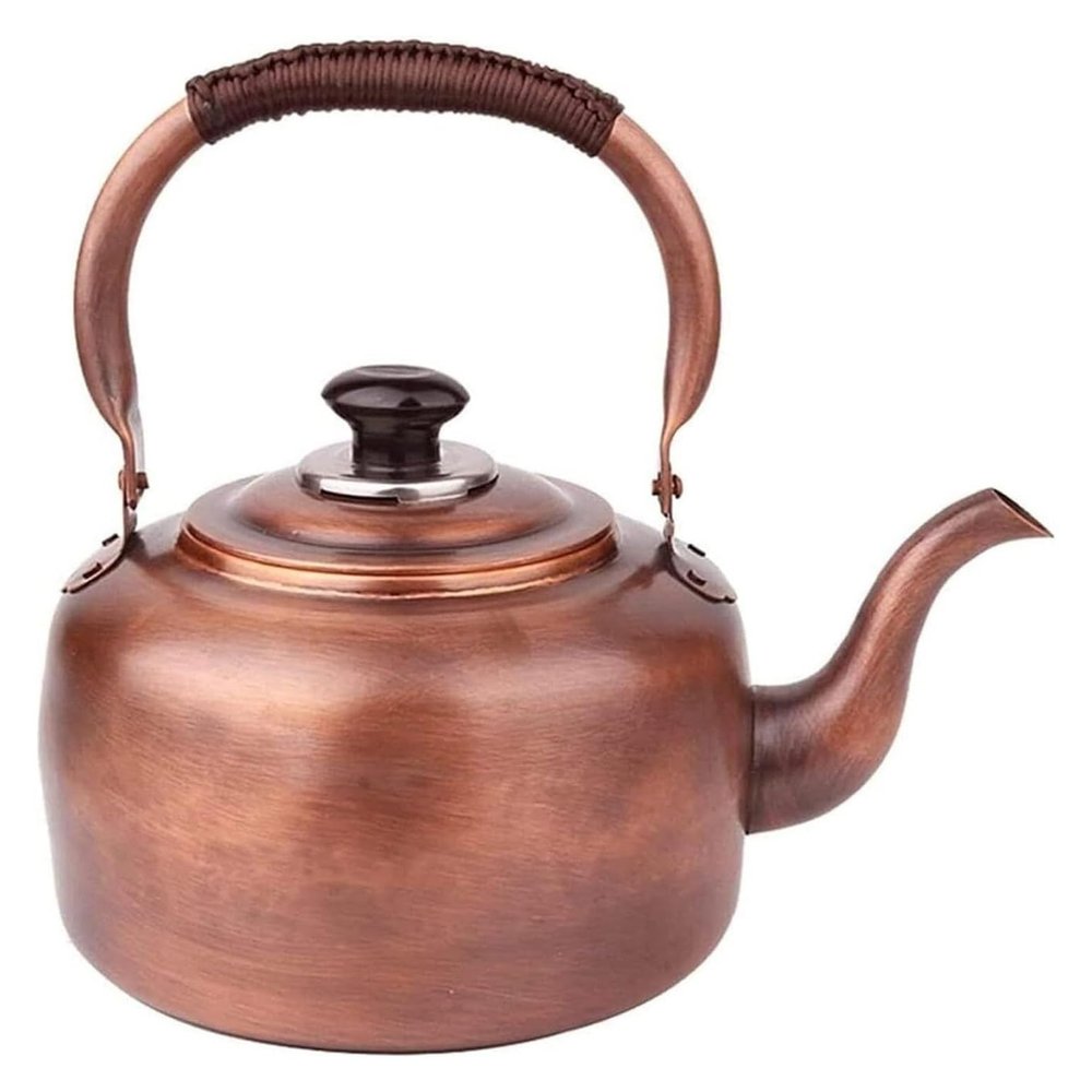 EIZIRO Copper Whistling Tea Kettle, Stovetop Tea Pot with Braided Handle, Fast Heating, Retro Handmade Design, Gas Stove Compatible(5L)