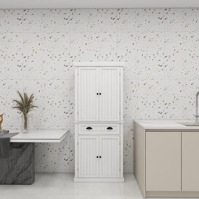 72 in. H Kitchen Storage Pantry Cabinet Closet with Doors White Wood