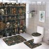 TOWINSFB 4Pcs Cartoon Library Bookshelf Shower Curtain Sets Bathroom Decor, Gothic Skull Flower Bookcase Shower Curtain with Non Slip Rug, Toilet Lid Cover, Bath Mat and 12 Hooks 72W x 72L view 1