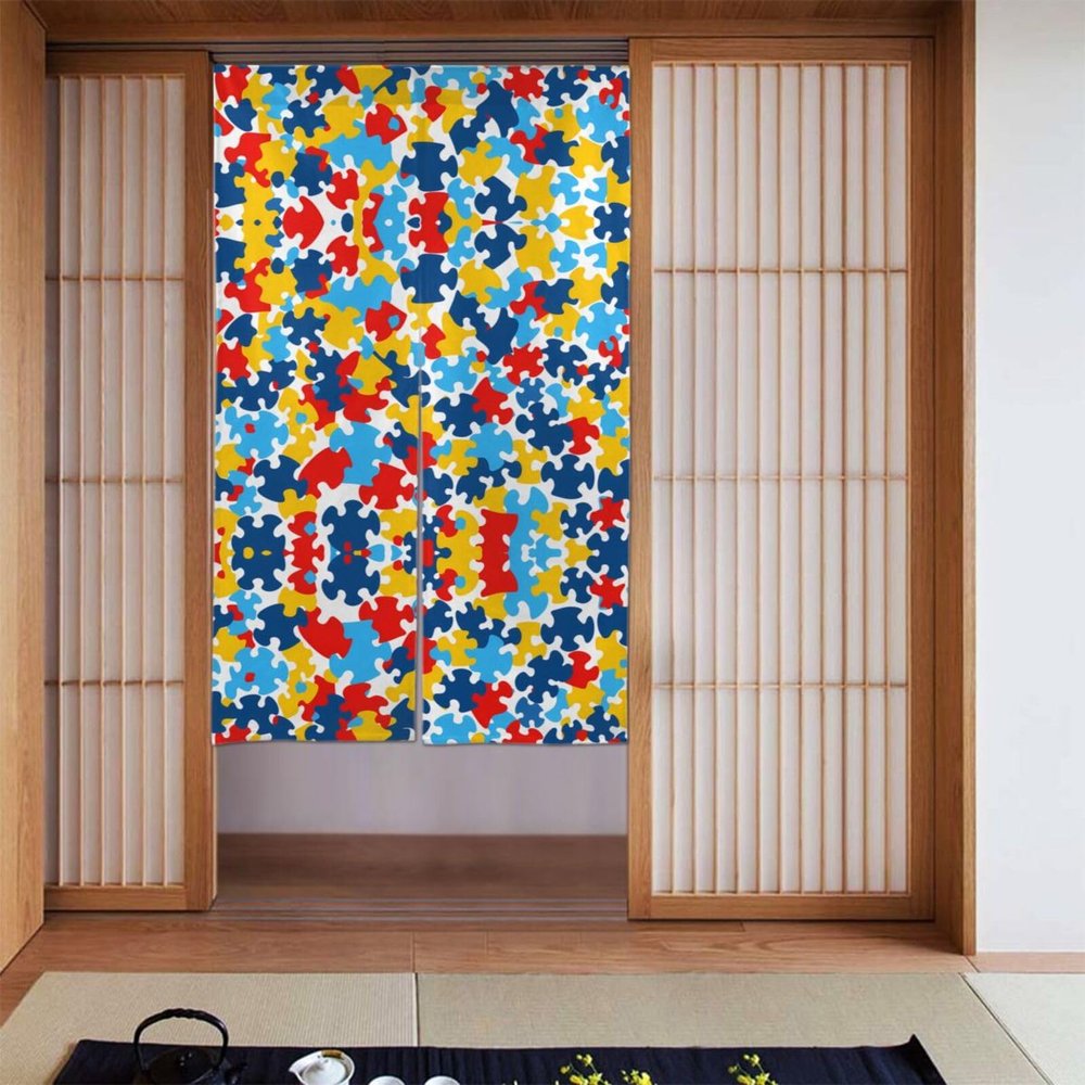 WZYWHJ Autism Awareness Puzzle Pieces Heart Pattern Curtains - Versatile Room Dividers for Home, Office, Kitchen, Bathroom - Stylish and Functional Curtain 34 x 56 in