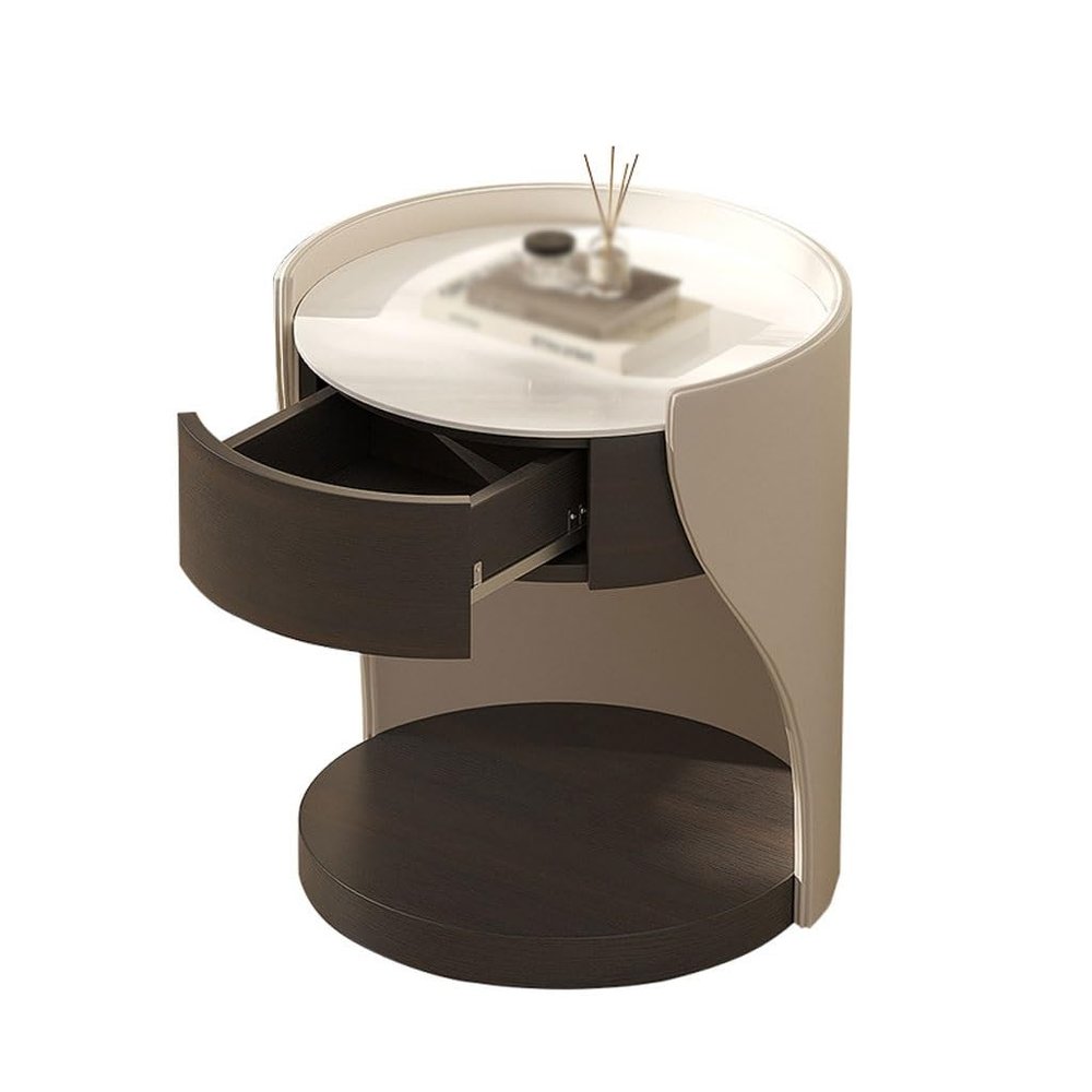 DIEYPOL Night Stand Simple Creative Bedside Table Living Room Bedroom Modern Storage Cabinet Wooden Round Bedside Table Bedstand