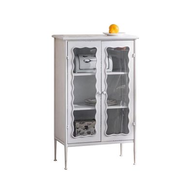 SONGCHAO Coffee Bar Cabinet Retro Iron Old Glass Sideboard Cabinet Living Room White Storage Sideboard Restaurant Wine Cabinet Buffet Cabinet with Storage