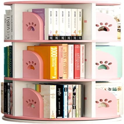 PPOIUYK 3 Floors 360 Rotating Freestanding Bookcases,Home/Office/Room Creative Rotating Book Racks (Pink 40 * 87cm)
