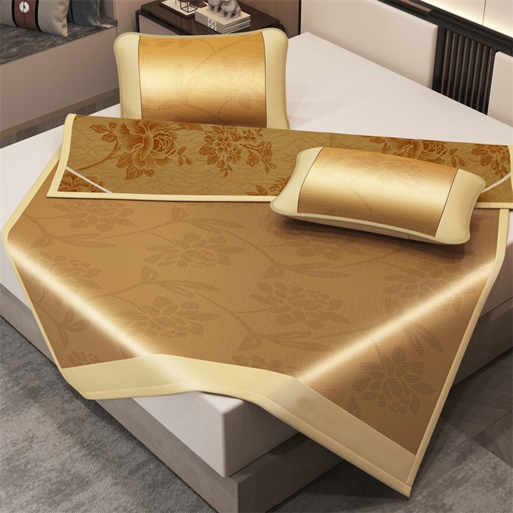 Natural Rattan Summer Sleeping Mat, Foldable Cooling Mat for Bed, Home Quick Cooling Textile Rattan Mat, Bamboo Sleeping Mat for Home School Dormitory
