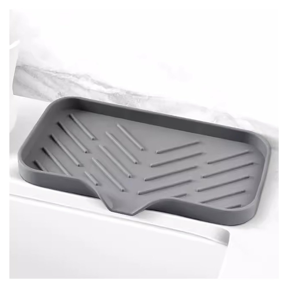 Drain Pad Faucet Splash-Proof Drip Box, Soap Kitchen Countertop Water Filter Sink Storage Pad, Storage Drain Tray(Gray,12.2x9.8cm/4.8x3.8in)