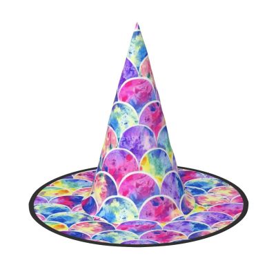 AOLXDE Rainbow Colors Mermaid Halloween Witch Hats Unique Portable Party Headdress Festive Headwear Witch Decor