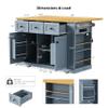 Wood Kitchen Island with Power Outlet and Drop Leaf, Kitchen Storage Island with 3 Drawers and 2 Doors, Rolling Kitchen Cart on 5 Wheels with 5 Open Side Racks for Kitchen Dining Room (Grey Blue-K24) view 3