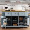 Wood Kitchen Island with Power Outlet and Drop Leaf, Kitchen Storage Island with 3 Drawers and 2 Doors, Rolling Kitchen Cart on 5 Wheels with 5 Open Side Racks for Kitchen Dining Room (Grey Blue-K24) view 4