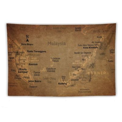 Puxufody Vintage Maps of Malaysia Tapestry Wall Hangings,Tapestries Home Decoration for Room and Bedroom