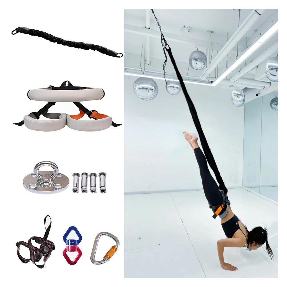 MZZKFC Suspension Bungee Fitness Set Wear-Resistant, Aerial Yoga Stretch Rope with Thickened Belt, Indoors Bungee Fitness Cord for Home/Gym/Dance Studio(Small)
