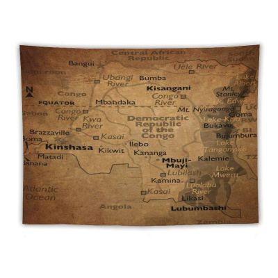 Puxufody Vintage Maps of Democratic Republic of The Congo Tapestry Wall Hangings,Tapestries Home Decoration for Room and Bedroom