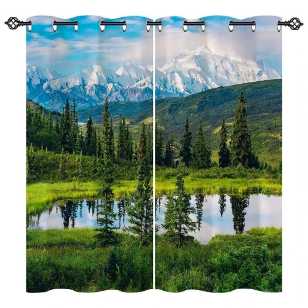 HNLYM Forest Waterfall High Shading Curtains for Bedroom Natural Landscape Blackout Drapes Mountain Stream Window Curtain Room WxH/2x55x57inch Curtain Windows