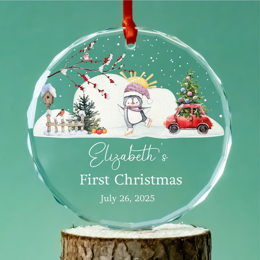 ALEINA ORNAMENT Personalized Baby First Christmas Glass Ornament, Christmas Tree Baby Ornament