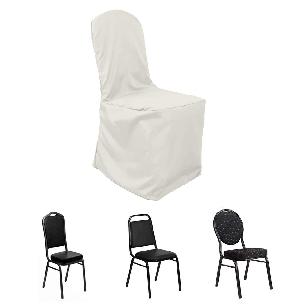 Efavormart 100 PCSIvory Polyester Banquet Chair Covers, Reusable or Disposable Stain Resistant Chair Covers