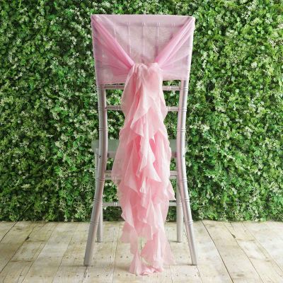 Efavormart 1 Set Wedding Chiffon Chair Sashes Pink Draping Aisle Chair Decorations Wrinkle-Free Chair Covers for Party Dining Banquet Ceremony Reception Floral Arrangement Outdoors Decor