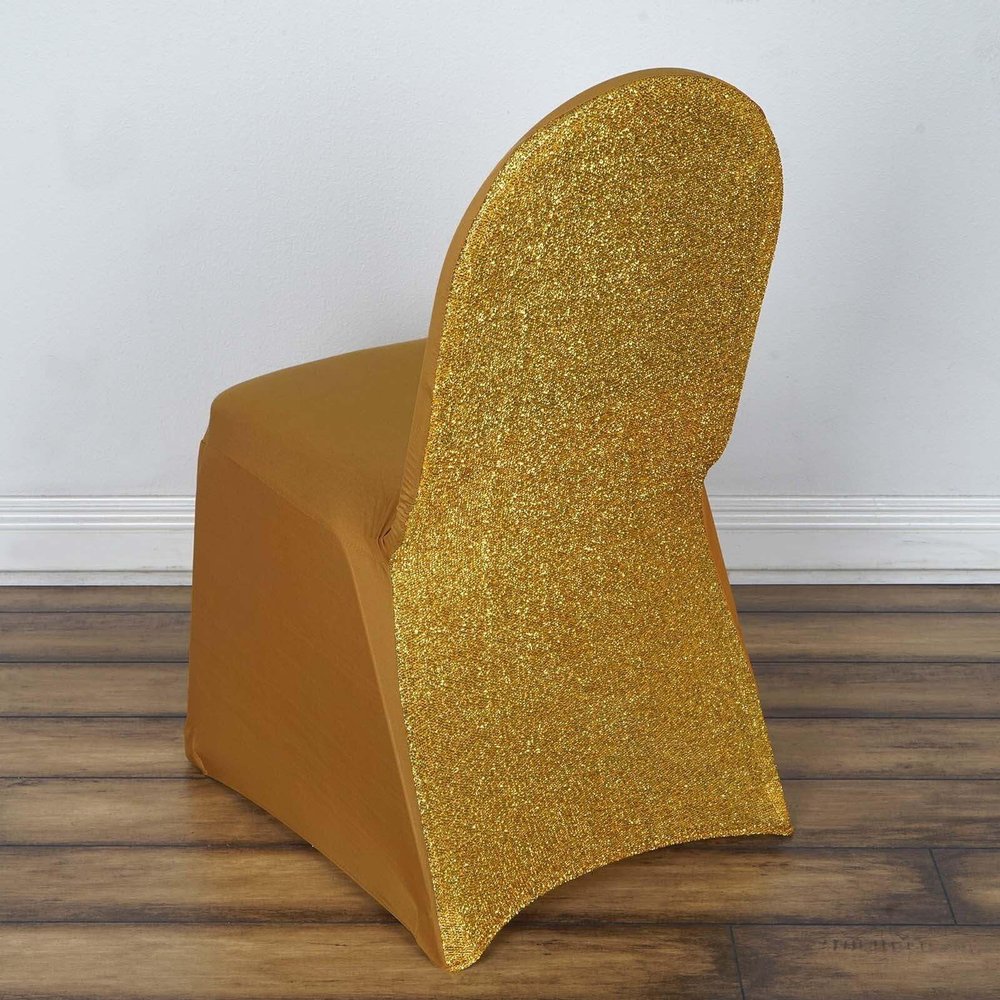 Efavormart 1 Set Gold Spandex Stretch Banquet Chair Covers for Party Dining Chairs W/Metallic Glittering Back W/Foot Pockets Washable Slip Covers Wedding Chair Covers