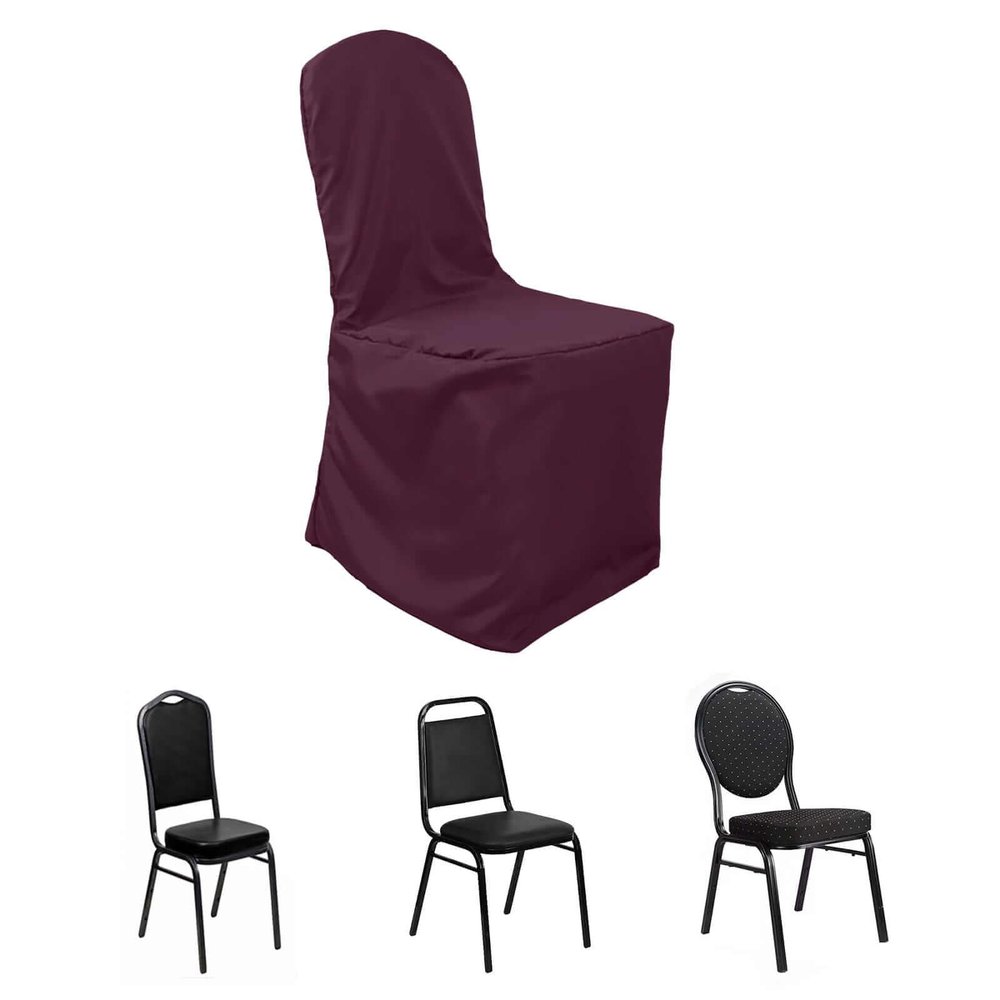 Efavormart 50PCS Round Top Burgundy Polyester Banquet Chair Covers Linen Dinning Chair slipcover for Wedding Party Event Catering