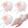 M METERXITY 3-Pack Corsage Wristlet Bracelet, Elastic Pearl Wrist Corsage Bands Wristlets, Bridal Wrist Flower Hand Flower Decor for Wedding Bride Handmade Corsage [Champagne] view 1