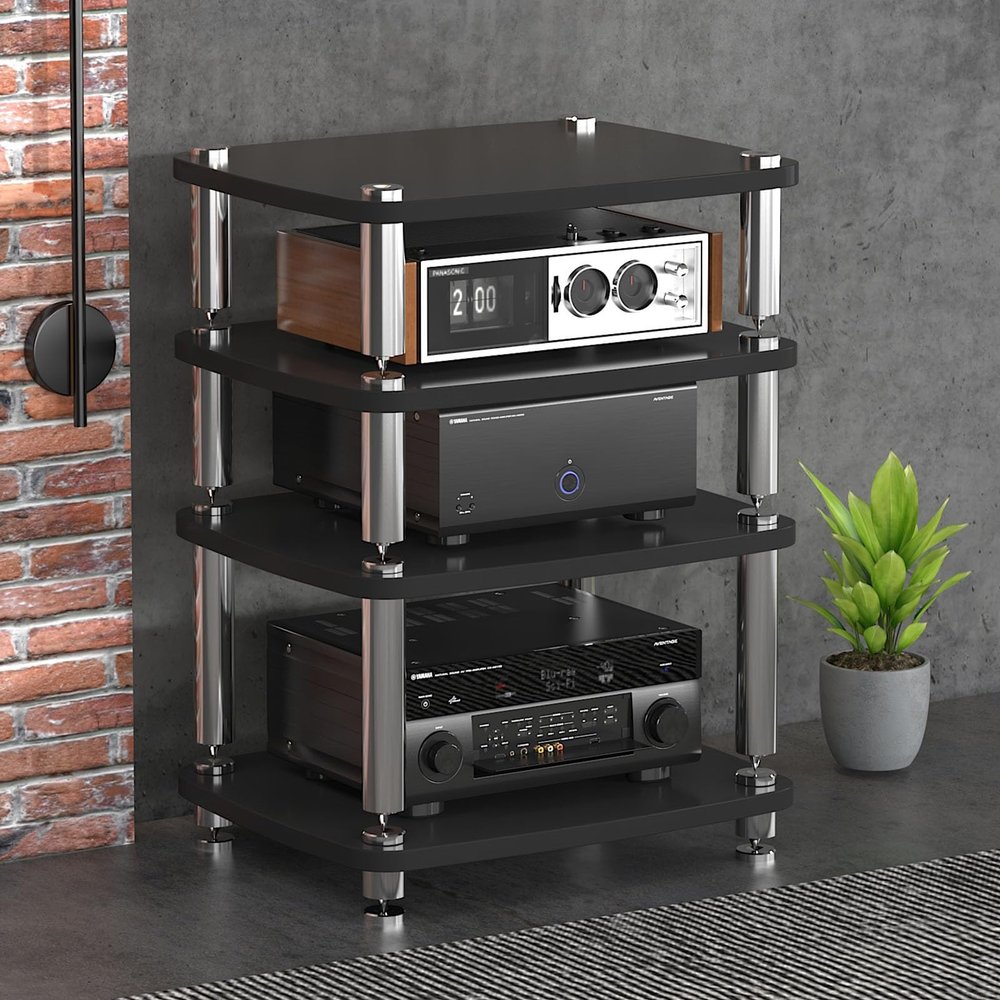 BAYTEWJX Audio Rack,Gaming Shelf,AV Media Stand Corner Shelf,DVD Shelf,CD Display Cabinet,Entertainment Stand,Rack Audio Tower,Record Player Stand,for Living,Gaming,Recording Room.(Black,60x48x76cm)