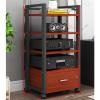 Audio-Video Media Stand,3 Tier/4 Tier/5 Tier Stereo Rack with Drawer and Wheels,Movable Home Stereo,Hifi Rack Audio Component Cabinet,for Entertainment Stereo Components,for Home Theater(Black+Teak,60 view 1