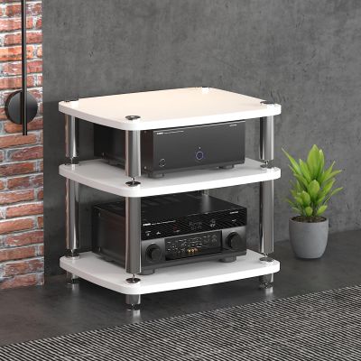 BAYTEWJX Audio Rack,Gaming Shelf,AV Media Stand Corner Shelf,DVD Shelf,CD Display Cabinet,Entertainment Stand,Rack Audio Tower,Record Player Stand,for Living,Gaming,Recording Room.(White,60x48x57cm)