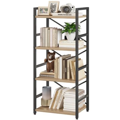 Bookshelf, Kid's Bookshelf, 4 Tier Small Bookcase, Metal Small Bookcase, Book Shelf Organization and Storage for Living Room, Bedroom, and Home Office (Light Coffee)