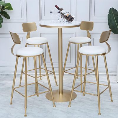 KWOKING Gold Metal Pedestal Bar Table Wood Top Bar Table for Small Places - Without Chairs Solid Wood Small Bar Cafe Gold High Table Restaurant Iron Bar Table Round White 21.7" L x 21.7" W x 29.5" H