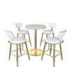 KWOKING Gold Metal Pedestal Bar Table Wood Top Bar Table for Small Places - Without Chairs Solid Wood Small Bar Cafe Gold High Table Restaurant Iron Bar Table Round White 21.7" L x 21.7" W x 29.5" H view 2
