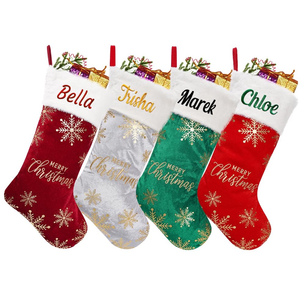 Ulico Personalized Christmas Stocking20 Large Embroidered Custom Name Stockings, Velvet Xmas Stocking for Kids,Holiday Family Stocking for Fireplace Party Decoration1 Pcs