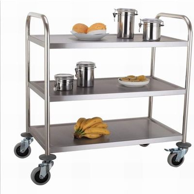 DUANZEYUQA Movable Trolleys, Kitchen Storage Hand Trucks, 3 Tier Hotel Catecart with Handle,Stainless Steel Restaurants Collecting Serving with Brake Wheel/a/S-75 * 40 * 83Cm