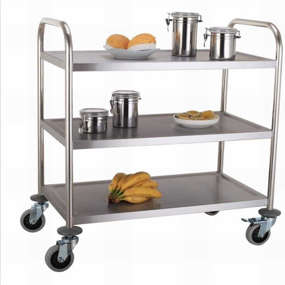 DUANZEYUQA Movable Trolleys, Kitchen Storage Hand Trucks, 3 Tier Hotel Catecart with Handle,Stainless Steel Restaurants Collecting Serving with Brake Wheel/a/S-75 * 40 * 83Cm