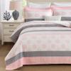 Homzard Quilts Queen Size,Cotton Pink Comforter Set Queen,Pink White Grey Bedding Set,Striped Floral Pattern Bedspread (90 * 98 Inches),3 Piece view 1