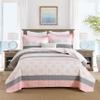 Homzard Quilts Queen Size,Cotton Pink Comforter Set Queen,Pink White Grey Bedding Set,Striped Floral Pattern Bedspread (90 * 98 Inches),3 Piece view 2