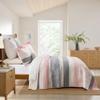 Homzard Quilts Queen Size,Cotton Pink Comforter Set Queen,Pink White Grey Bedding Set,Striped Floral Pattern Bedspread (90 * 98 Inches),3 Piece view 3