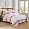 Homzard Quilts Queen Size,Cotton Pink Comforter Set Queen,Pink White Grey Bedding Set,Striped Floral Pattern Bedspread (90 * 98 Inches),3 Piece view 4