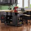 RUNNA Large Kitchen Island with 2 Bar Stools, Power Outlet,Door Internal Storage Rack, Kitchen Storage Cart on 5 Wheels with Drop Leaf, 5 Open Side Racks,3 Drawers, for Kitchen,Dining Room (Black@07) view 2