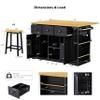 RUNNA Large Kitchen Island with 2 Bar Stools, Power Outlet,Door Internal Storage Rack, Kitchen Storage Cart on 5 Wheels with Drop Leaf, 5 Open Side Racks,3 Drawers, for Kitchen,Dining Room (Black@07) view 3