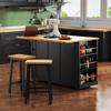 RUNNA Large Kitchen Island with 2 Bar Stools, Power Outlet,Door Internal Storage Rack, Kitchen Storage Cart on 5 Wheels with Drop Leaf, 5 Open Side Racks,3 Drawers, for Kitchen,Dining Room (Black@07) view 4