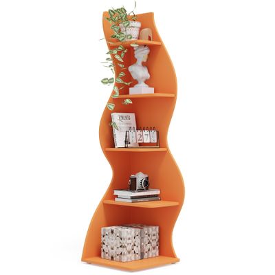 Tribesigns Corner Shelf, Modern 5-Tier Wall Corner Bookshelf, Stylish Corner Small Bookcase Storage Rack Plant Stand with Unique Shape for Living Room, Home Office (Orange, 1PC)
