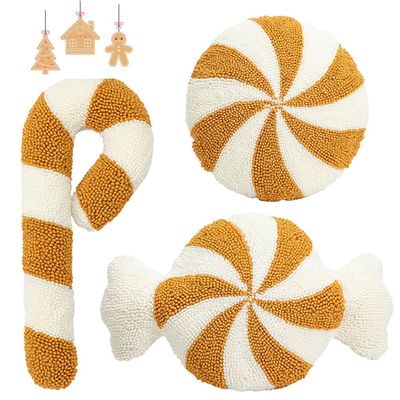 SKINFORD 3 Pcs Christmas Candy Cane Plush Pillow Red White Peppermint Throw Pillow Xmas Red Spiral Lollipop Pillow Cute Christmas Decorations for Sofa Windowsills Sofa Bedroom (Gold)