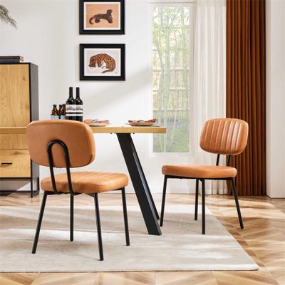 Dining Chairs Set of 2,PU Armless Chair with Cushion Padded,Cross Legs and Backrest,Modern Ergonomic Reading Chair Holds Up to 275lbs Suitable for Living Room,Kitchen (Brown)
