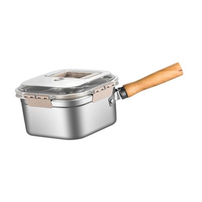 Yajuyi Small Deep Fryer Pot Steaming Pot Home Kitchen Stainless Steel Wooden Handle Cooker with Basket for French Fries Pasta Sauce