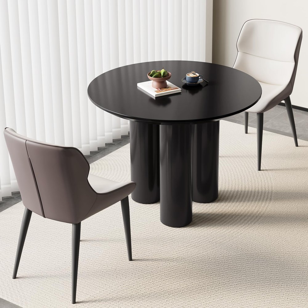 Guyii 39" Round Dining Table for 2 Black Modern Dining Room Table Set Circular Kichen Table with 2 Chairs for Dining Room Breakfast Nook