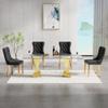 Henf Luxury Glass Dining Table Set for 4,5 Piece Glass Kitchen and Dining Room Table Set for 4, Modern Gold Dining Table and 4 Black Velvet Upholstered Chairs w/Stainless Steel Legs Nailhead Trim view 2