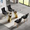 Henf Luxury Glass Dining Table Set for 4,5 Piece Glass Kitchen and Dining Room Table Set for 4, Modern Gold Dining Table and 4 Black Velvet Upholstered Chairs w/Stainless Steel Legs Nailhead Trim view 3