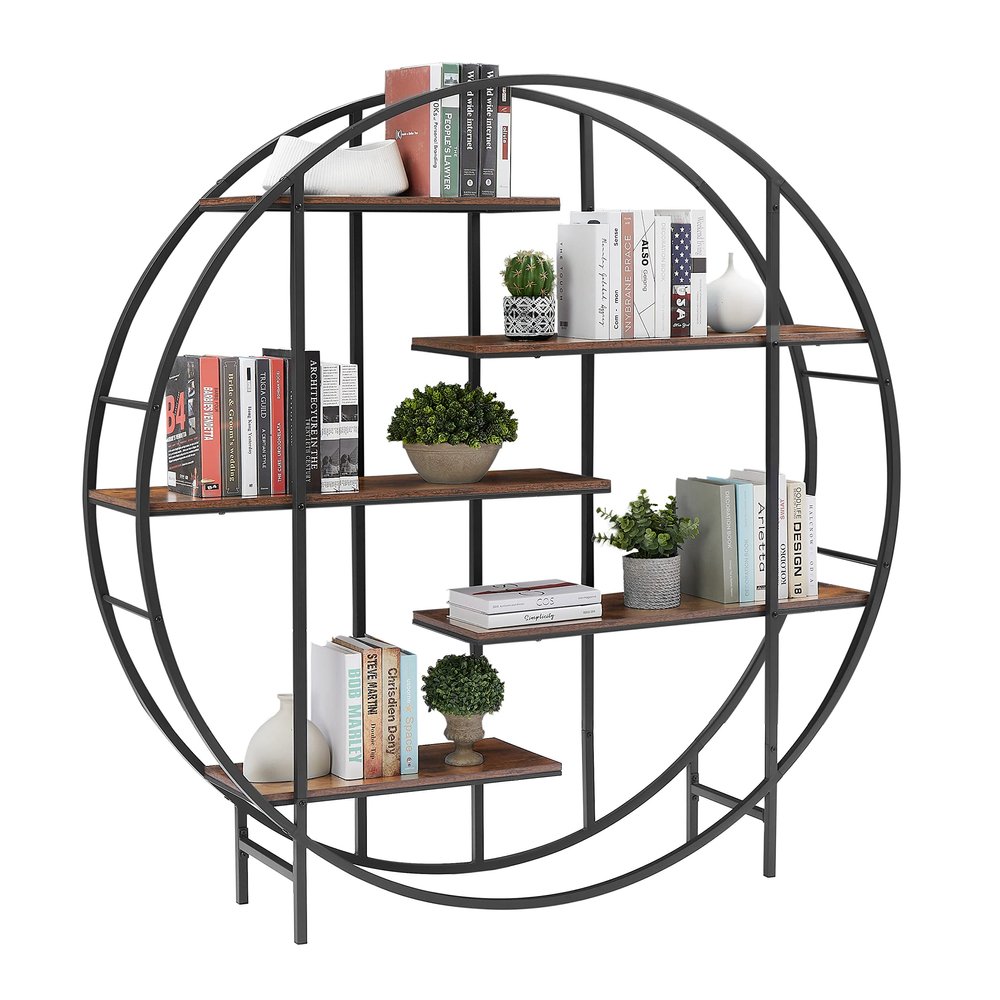 Storage Shelf, 5-Tie Metal Round Plant Stand bookcase storage rack, Indoor Living Room Terrace Garden Balcony Display Stand 67'' W x 11.8'' D x 67'' H for Indoor, Living Room, Terrace, Garden, Balcony